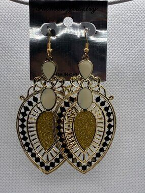 3For$20 Fashion Jewelry Gold Glitter Filigree Teardrop Dangle Earrings